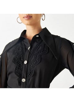 2Xtremz 2Xtremz Lace Detail Shirt with Oversized Collar and Ruffled Sleeves  - Image 3