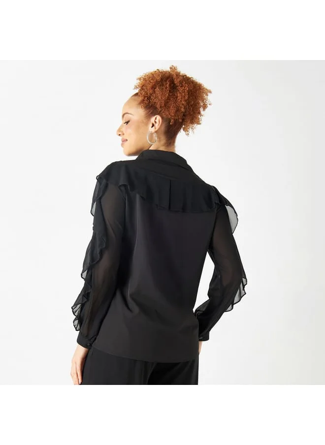 2Xtremz 2Xtremz Lace Detail Shirt with Oversized Collar and Ruffled Sleeves