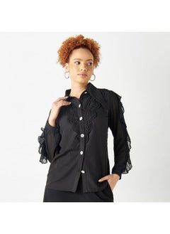 2Xtremz 2Xtremz Lace Detail Shirt with Oversized Collar and Ruffled Sleeves  - Image 1