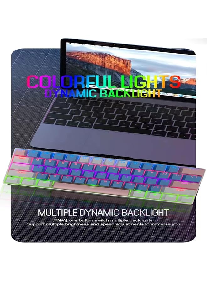 61 Keys Rgb Gaming Keyboard 60% Mini Wired Waterproof With Anti Ghosting Keyboard And Three Color Keycaps With Red Switch For Gamers(Blue White And Light Pink) - Image 2