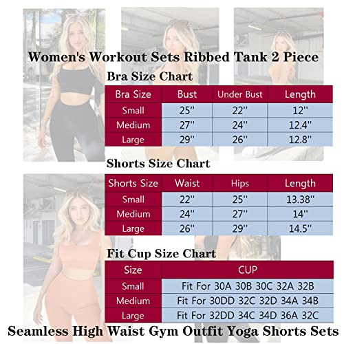 YESDOO Women's Workout Outfits Ribbed Tank 2 Piece Seamless High Waist Gym Outfit Yoga Shorts Leggings Sets - Image 4