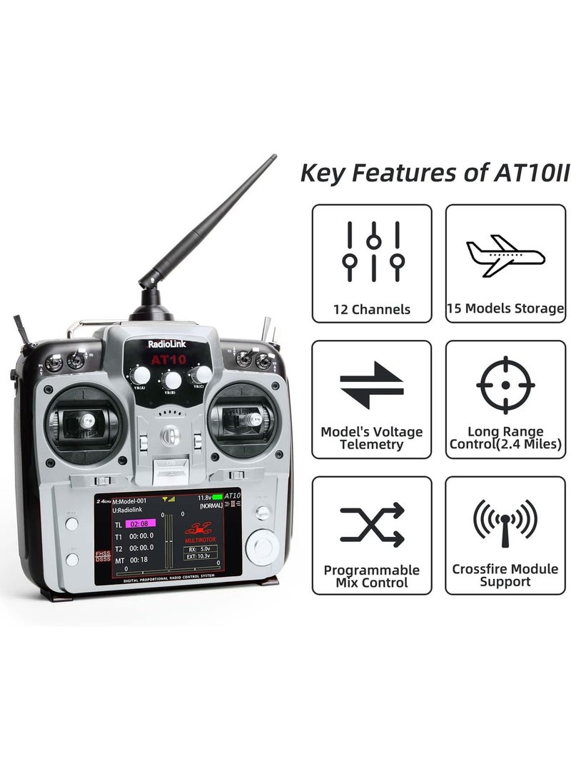 Radiolink AT10II 12-Channel 2.4G RC Transmitter & Receiver for FPV Racing Drones, Quadcopters, Cars & Boats - Image 2