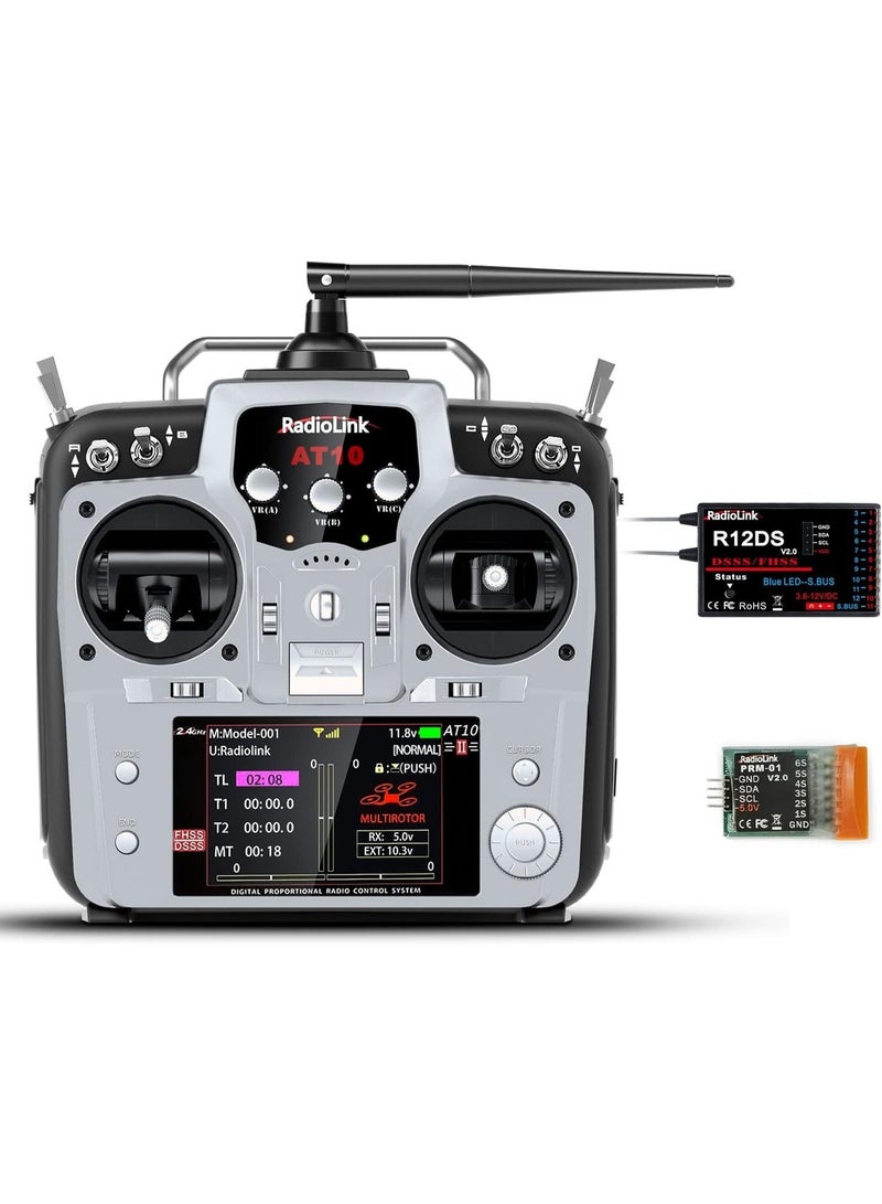 Radiolink AT10II 12-Channel 2.4G RC Transmitter & Receiver for FPV Racing Drones, Quadcopters, Cars & Boats - Image 1