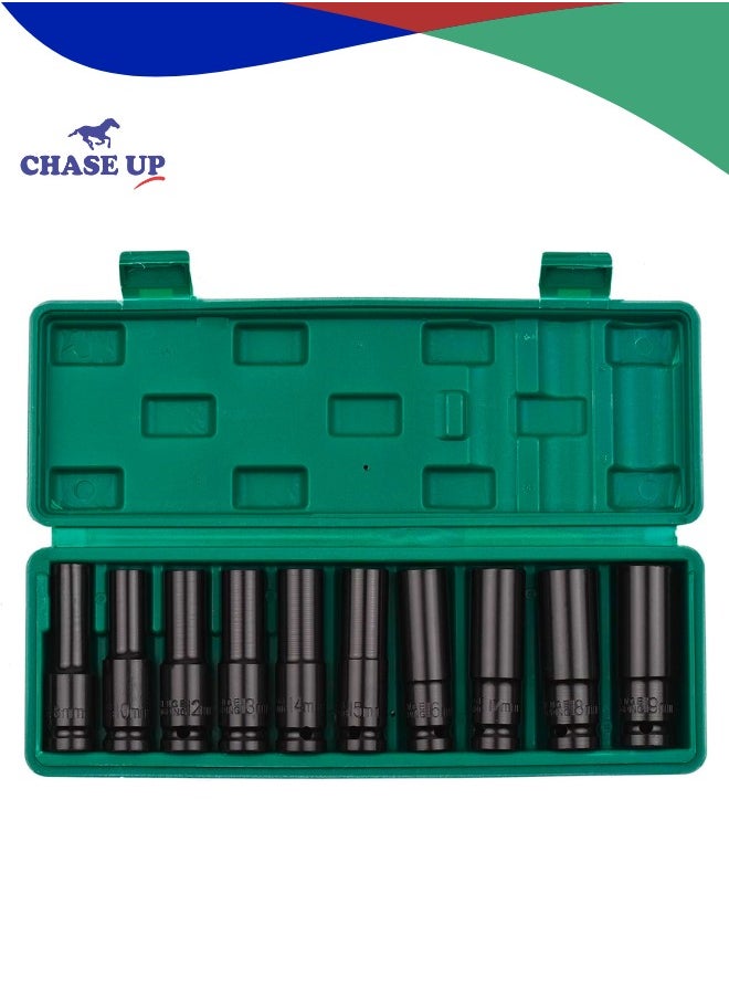 Chase Up Deep Impact Socket Set, 1/2Inch Drive Hex Impact Socket Set 10-Piece Deep Socket Metric Sizes 8-19mm CR-V Material with Storage Box  - Image 1