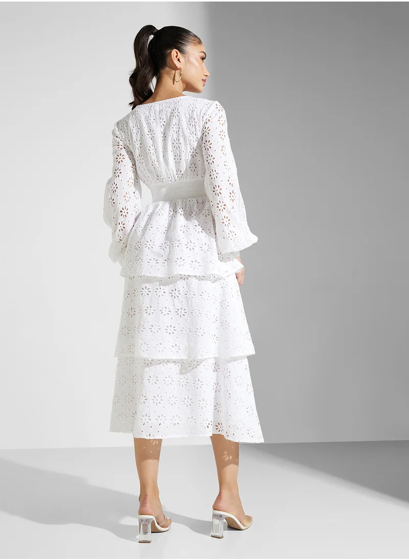 Frock and Frill Embellished Ruffles Midi Dress