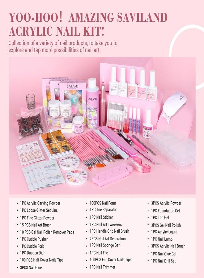 SAVILAND Essentials Acrylic Nail Kit with Drill: Professional Nails Kit Acrylic Set with Everything U V Light Gel Polish Nail Glue Tips Nail Art Supplies for DIY Home Salon - Image 2