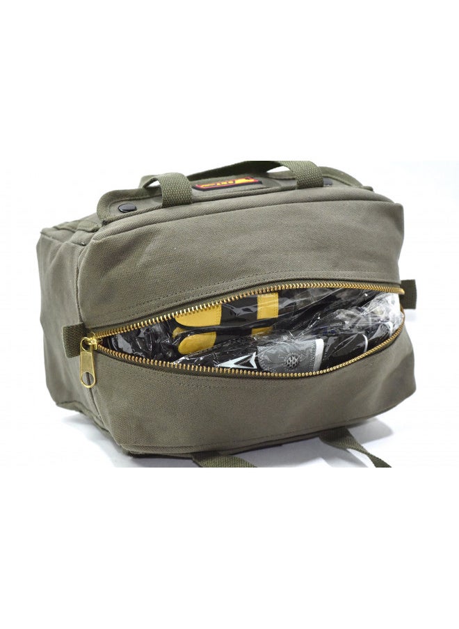 G & F Products G & F Products Government Issued Style Mechanics Heavy Duty Tool Bag with Brass zipper and side pockets, tool bag for cars, drill, garden, and electrician. Olive Green , 11" x 7" x 6"  - Image 3