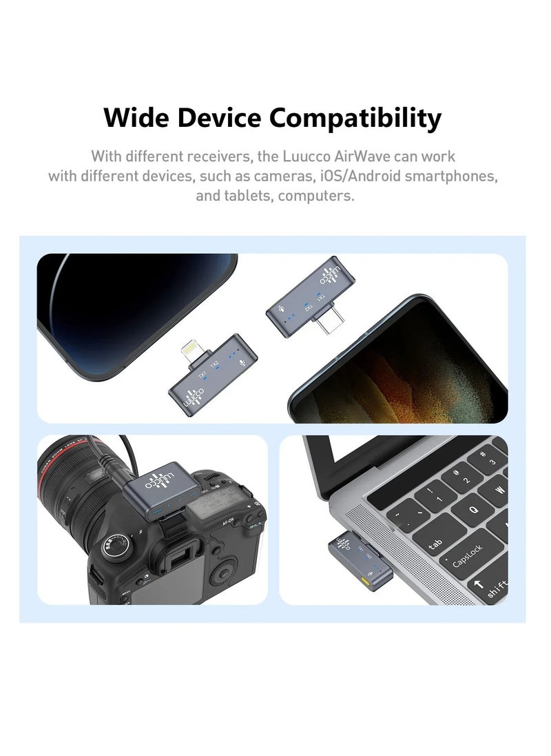 LUUCCO - LUUCCO AirWave K2 2-Person Wireless Lavalier Microphone for Camera Only with Charging Case Lapel Mic for Vlog Interview Live Streaming - Image 1