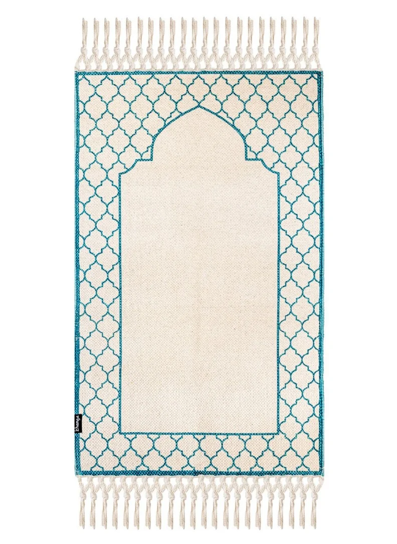 KHAMSA Comfort | Muslim Prayer Rug Prayer Mat with Added Foam Padding for Pressure Relief and Motion Absorption Adult Size 65 cm x 110 cm Arabic Style Janamaz in 100% Soft Organic Cotton Fabric Handcrafted Arabic Design | Azraq - Blue