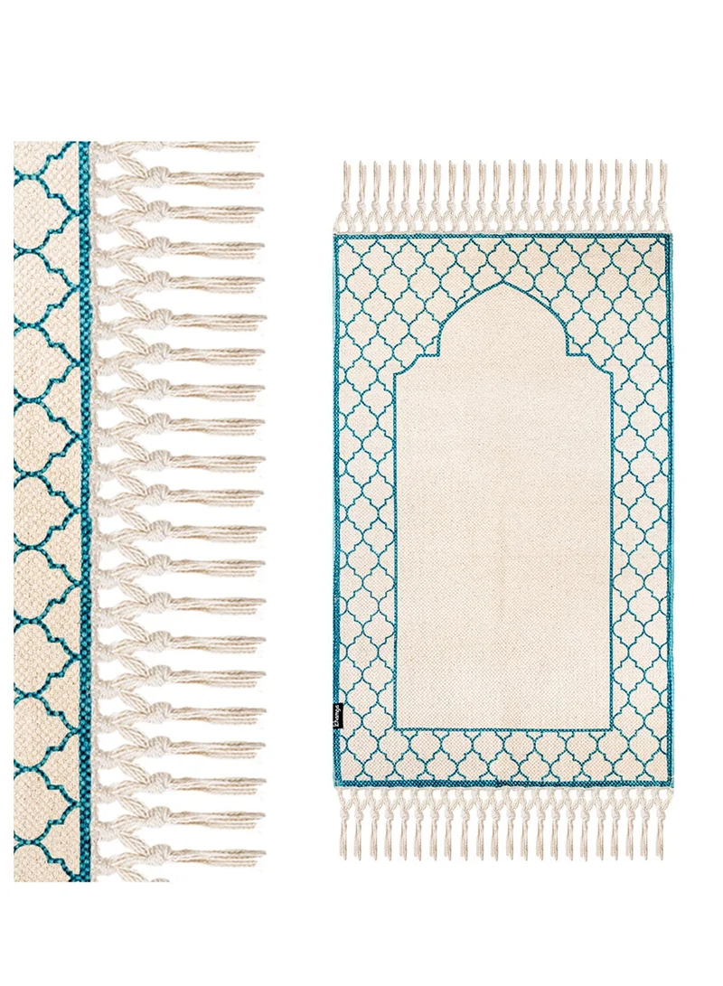 KHAMSA Comfort | Muslim Prayer Rug Prayer Mat with Added Foam Padding for Pressure Relief and Motion Absorption Adult Size 65 cm x 110 cm Arabic Style Janamaz in 100% Soft Organic Cotton Fabric Handcrafted Arabic Design | Azraq - Blue