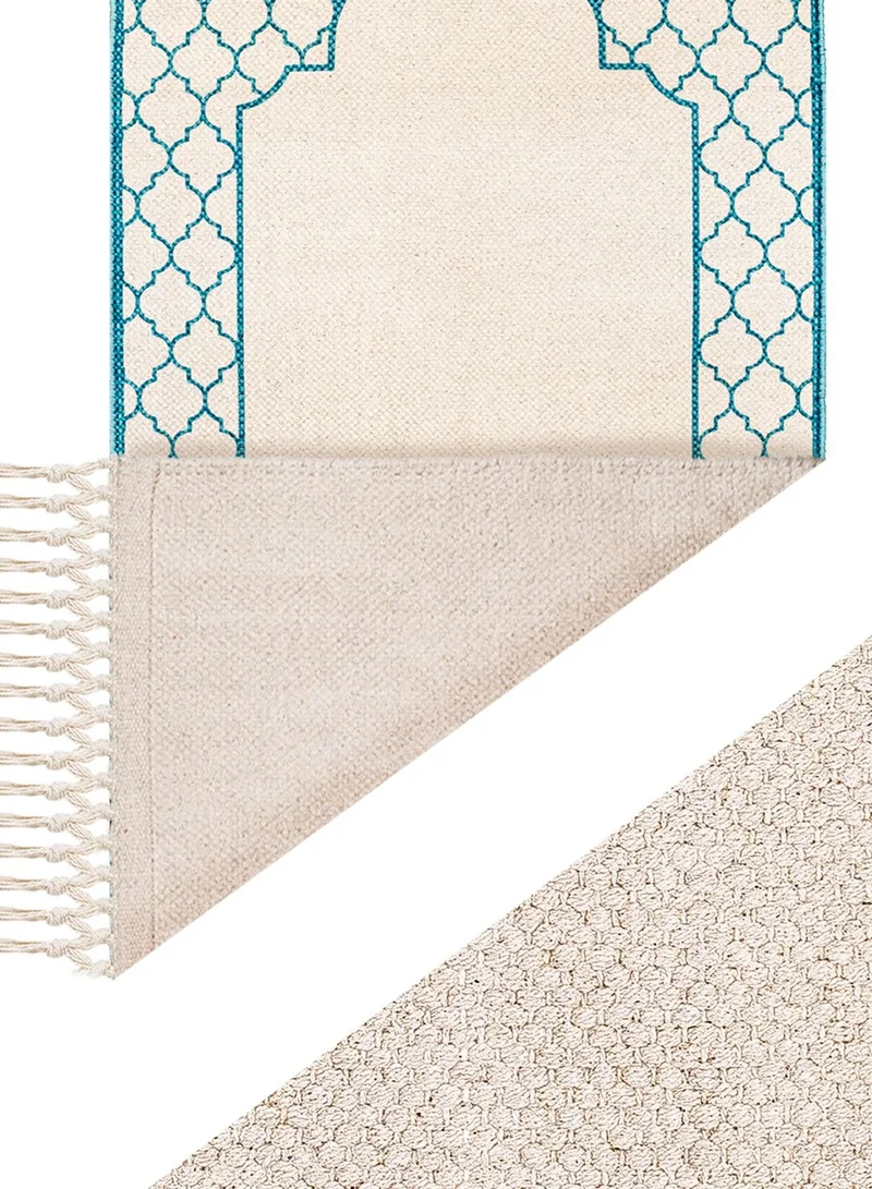 KHAMSA Comfort | Muslim Prayer Rug Prayer Mat with Added Foam Padding for Pressure Relief and Motion Absorption Adult Size 65 cm x 110 cm Arabic Style Janamaz in 100% Soft Organic Cotton Fabric Handcrafted Arabic Design | Azraq - Blue