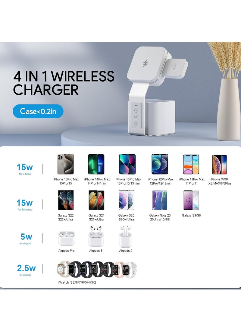 Generic - Wireless Charger,4 in 1 Charging Station,Fast Wireless Charger(20W PD Adapter) With Blue-Tooth Speaker for All iPhone Series, for iWatch's and Earbuds Charger Stand - Image 1