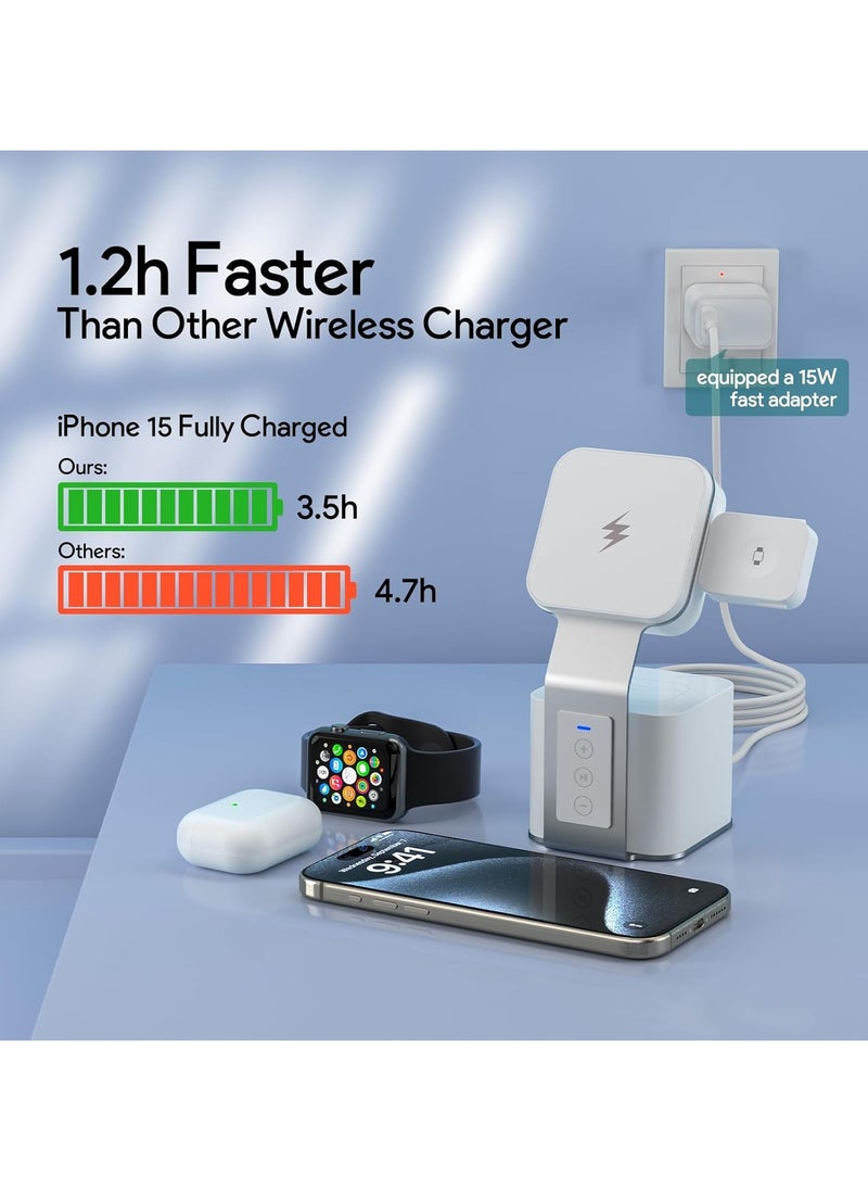 Generic - Wireless Charger,4 in 1 Charging Station,Fast Wireless Charger(20W PD Adapter) With Blue-Tooth Speaker for All iPhone Series, for iWatch's and Earbuds Charger Stand - Image 1