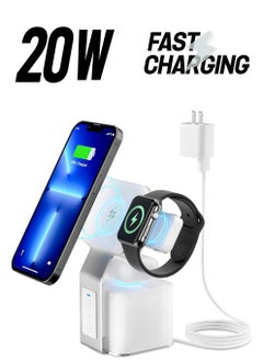 Wireless Charger,4 in 1 Charging Station,Fast Wireless Charger(20W PD Adapter) With Blue-Tooth Speaker for All iPhone Series, for iWatch's and Earbuds Charger Stand