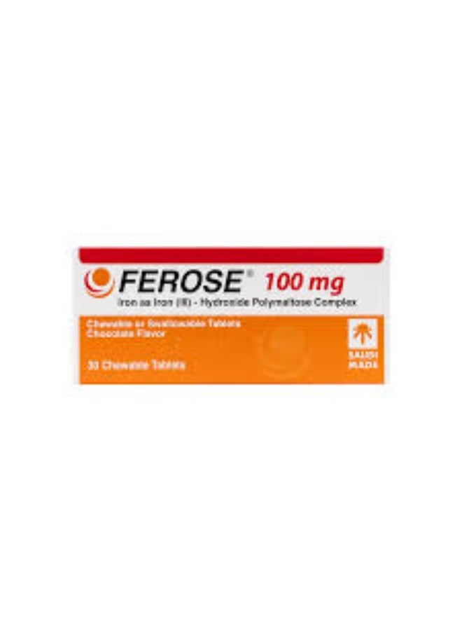 FEROSE 100mg Iron (III) Polymaltose Complex Chewable Tablets, Chocolate Flavor, 30 Count