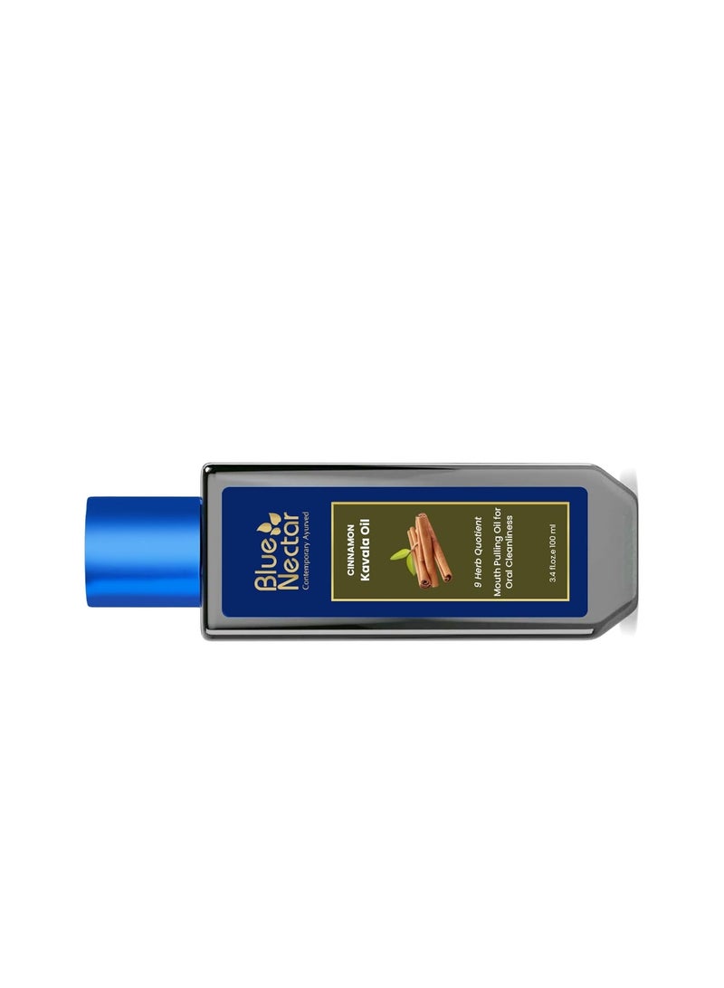 Blue Nectar Cinnamon  Kavala Oil | Mouth Pulling Oil for Kavala Gandusha Oral Hygiene Ritual | Ayurvedic Mouth Wash Liquid for Bad Breath Remover, Oral Care & Gum Care Support (9 Herbs, 100ml) - Image 3