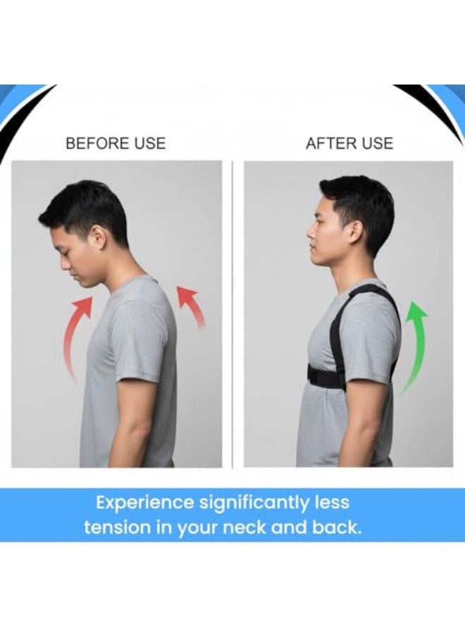 كيلا حزام تقويم الظهر والكتفين قابل للتعديل، مصنوع من مواد متينة ومريحة تسمح بمرور الهواء، مناسب للرجال - مقاس موحد، يدعم أعلى الظهر والكتفين والترقوة، يساعد على تحسين وضعية الجسم وتخفيف آلام الرقبة والكتفين والظهر (أسود) - Image 4
