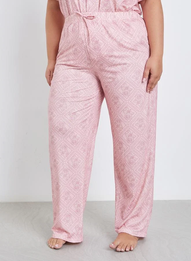 Styli Styli Plus Floral Piped Detail Shirt and Pyjama Set
