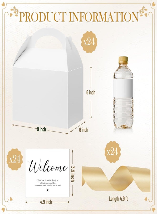 مايتيز مجموعة مايتيز المكونة من 24 صندوقًا كبيرًا ذا شكل مثلثي مع مقابض وشريط لاصق لتوزيعات الحفلات، مقاس 9 × 6 × 6 بوصة، صندوق ترحيب أبيض لضيوف حفلات الزفاف والفنادق (ذهبي) - Image 2