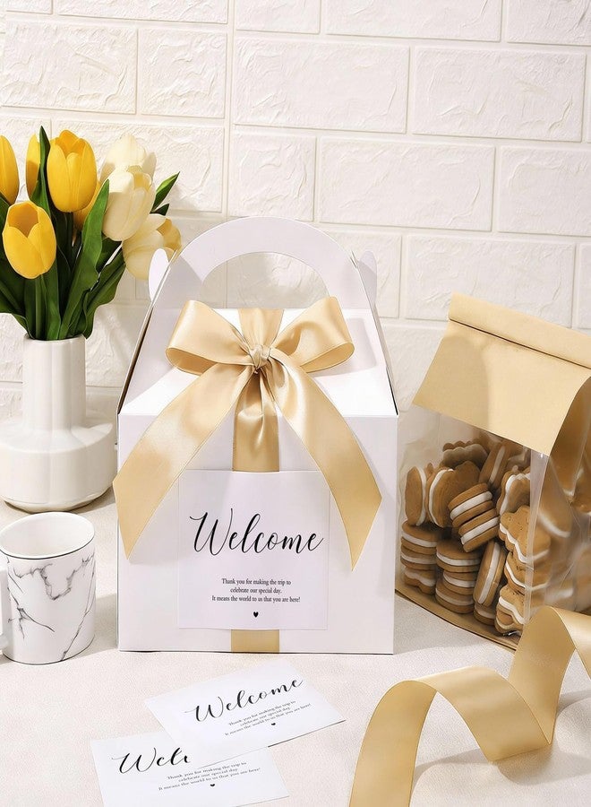 مايتيز مجموعة مايتيز المكونة من 24 صندوقًا كبيرًا ذا شكل مثلثي مع مقابض وشريط لاصق لتوزيعات الحفلات، مقاس 9 × 6 × 6 بوصة، صندوق ترحيب أبيض لضيوف حفلات الزفاف والفنادق (ذهبي) - Image 5