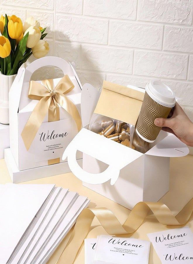 مايتيز مجموعة مايتيز المكونة من 24 صندوقًا كبيرًا ذا شكل مثلثي مع مقابض وشريط لاصق لتوزيعات الحفلات، مقاس 9 × 6 × 6 بوصة، صندوق ترحيب أبيض لضيوف حفلات الزفاف والفنادق (ذهبي) - Image 4