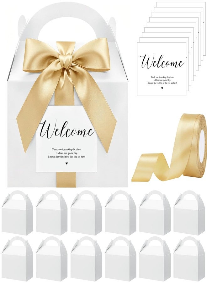 مايتيز مجموعة مايتيز المكونة من 24 صندوقًا كبيرًا ذا شكل مثلثي مع مقابض وشريط لاصق لتوزيعات الحفلات، مقاس 9 × 6 × 6 بوصة، صندوق ترحيب أبيض لضيوف حفلات الزفاف والفنادق (ذهبي) - Image 1