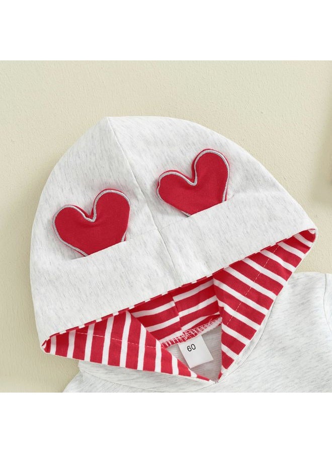 BeQeuewll Newborn Baby Girls Boys Valentine's Day Outfit Infant Sweatshirt Jumpsuit Long Sleeve Heart Hooded Romper 0-12M (Gray, 9-12 Months) - Image 4
