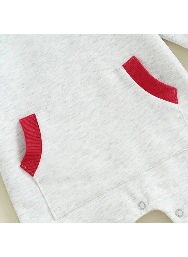 BeQeuewll Newborn Baby Girls Boys Valentine's Day Outfit Infant Sweatshirt Jumpsuit Long Sleeve Heart Hooded Romper 0-12M (Gray, 9-12 Months) - Image 5
