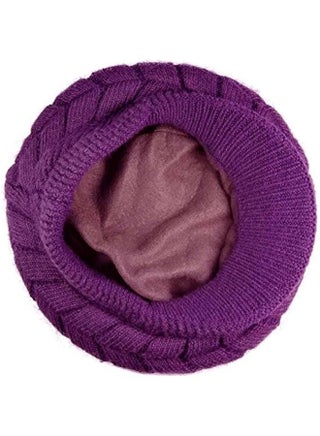 〽️Women’s Purple Winter Warm Knit Wool Snow Ski Hat with Visor Women Winter Warm Knit Hat Wool Snow Ski With Visor (purple  main image 4