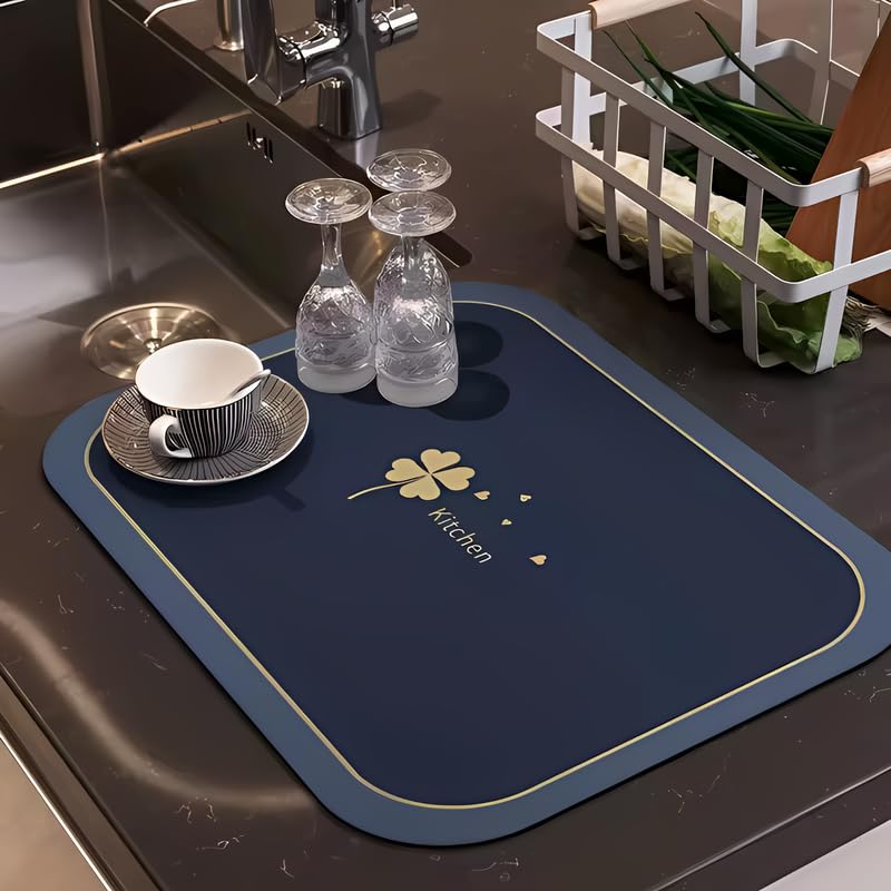TRUE SHOP TRUE SHOP Dish Drying MAT for Kitchen Dish MAT PRO Drying Kitchen MAT Kitchen MATS for Utensils PLACEMAT for Dish Drying Kitchen MAT for Wet Utensils Water Absorbent MATS_Solid Blue40x60 