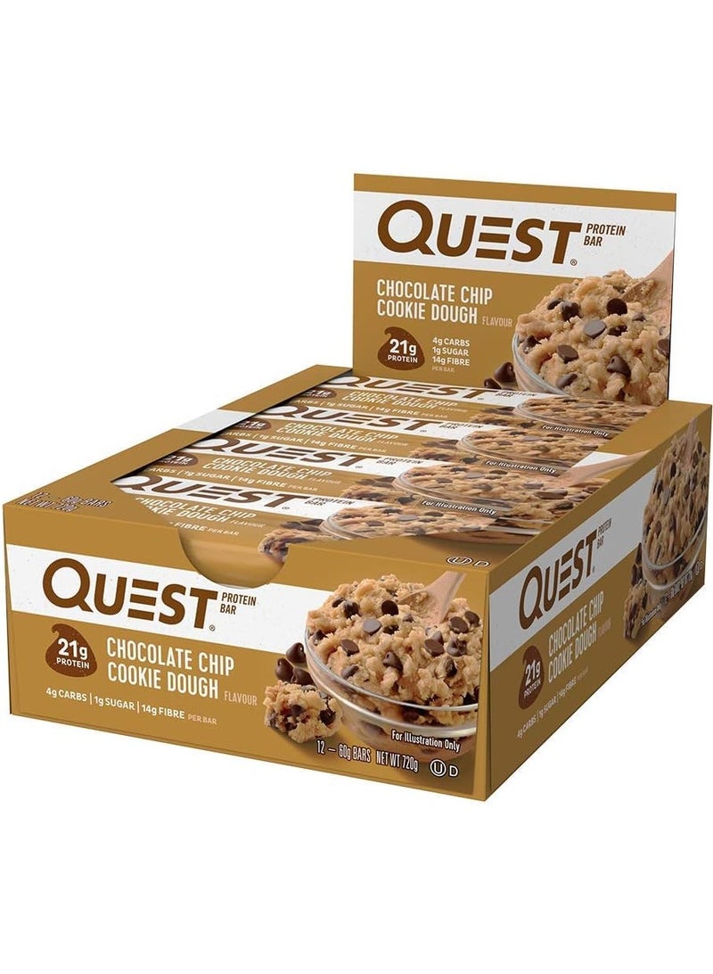 Quest Protein Bar  Chocolate Chip Cookie Dough - High Protein, Low Carb, Gluten Free, Keto Friendly (60g Pack of 12) - Image 2