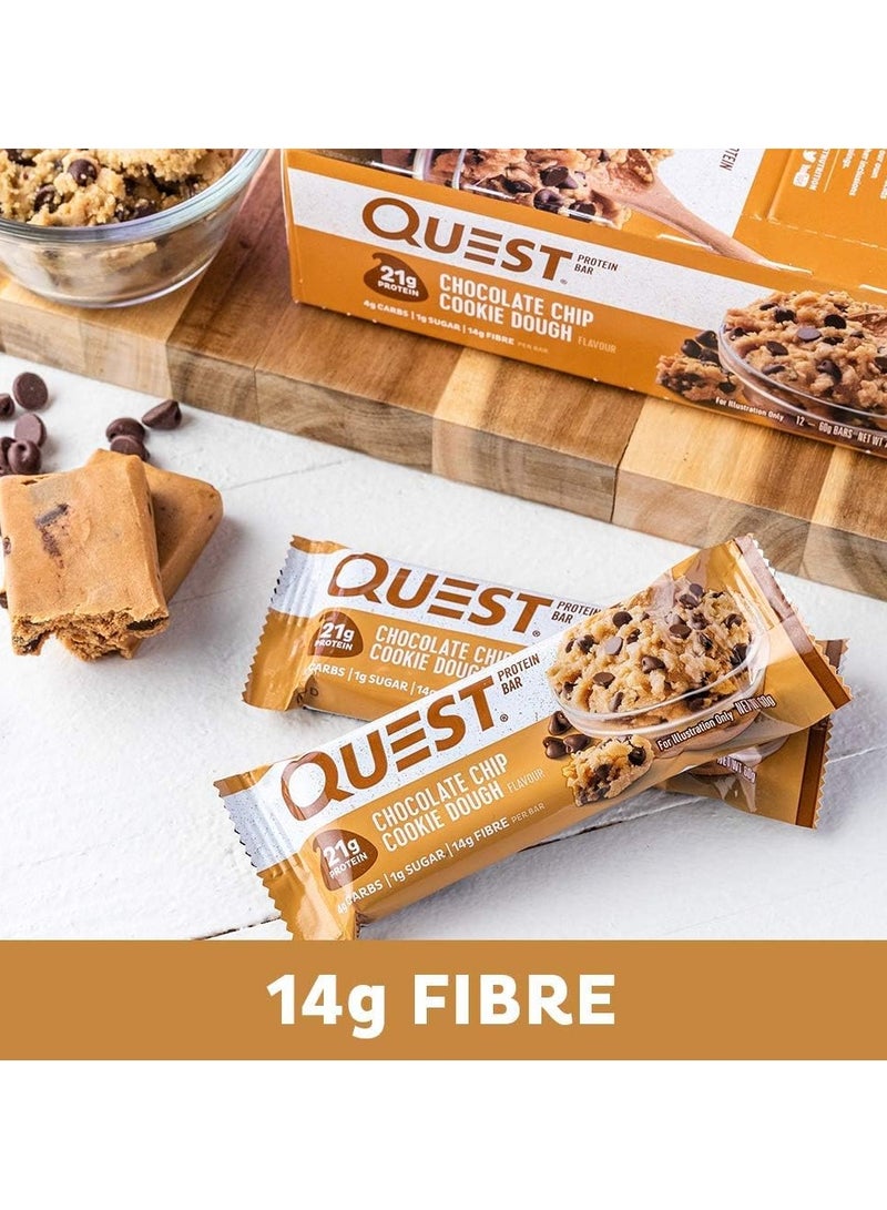 Quest Protein Bar  Chocolate Chip Cookie Dough - High Protein, Low Carb, Gluten Free, Keto Friendly (60g Pack of 12) - Image 4