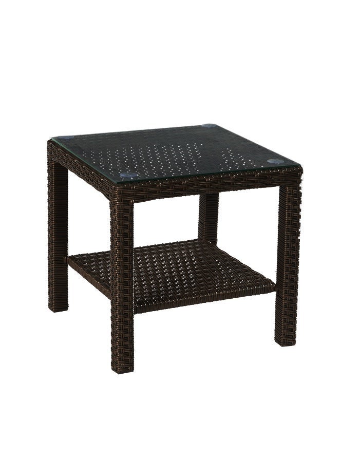 YIYAN Indoor-Outdoor Rattan Side Table with Glass Top, Wicker Patio End Table for Balcony, Living Room & Bedroom, Brown - Image 4