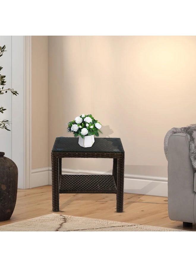 YIYAN Indoor-Outdoor Rattan Side Table with Glass Top, Wicker Patio End Table for Balcony, Living Room & Bedroom, Brown - Image 3