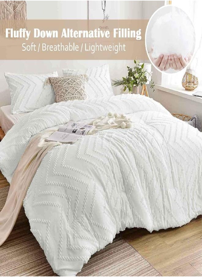 NANKO Nanko Queen Comforter Set White Tufted Jacquard Boho Soft Shabby Chic Reversible Down Alternative Microfiber Bedding - All Season Duvet and 2 Pillowcases Farmhouse Bed Sets Women Men Size 88 x 90 3pc  - Image 4