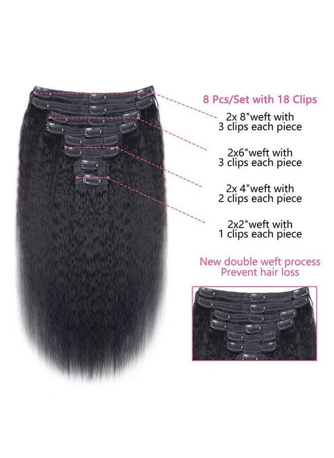 Mihugass - Kinky Straight Clip In Hair Extensions Real Human Hair Natural Black Double Weft Clip Ins For Women 18 Inch 120G 8Pcs Seamless Kinky Straight Clip On Extensions Human Hair - Image 1