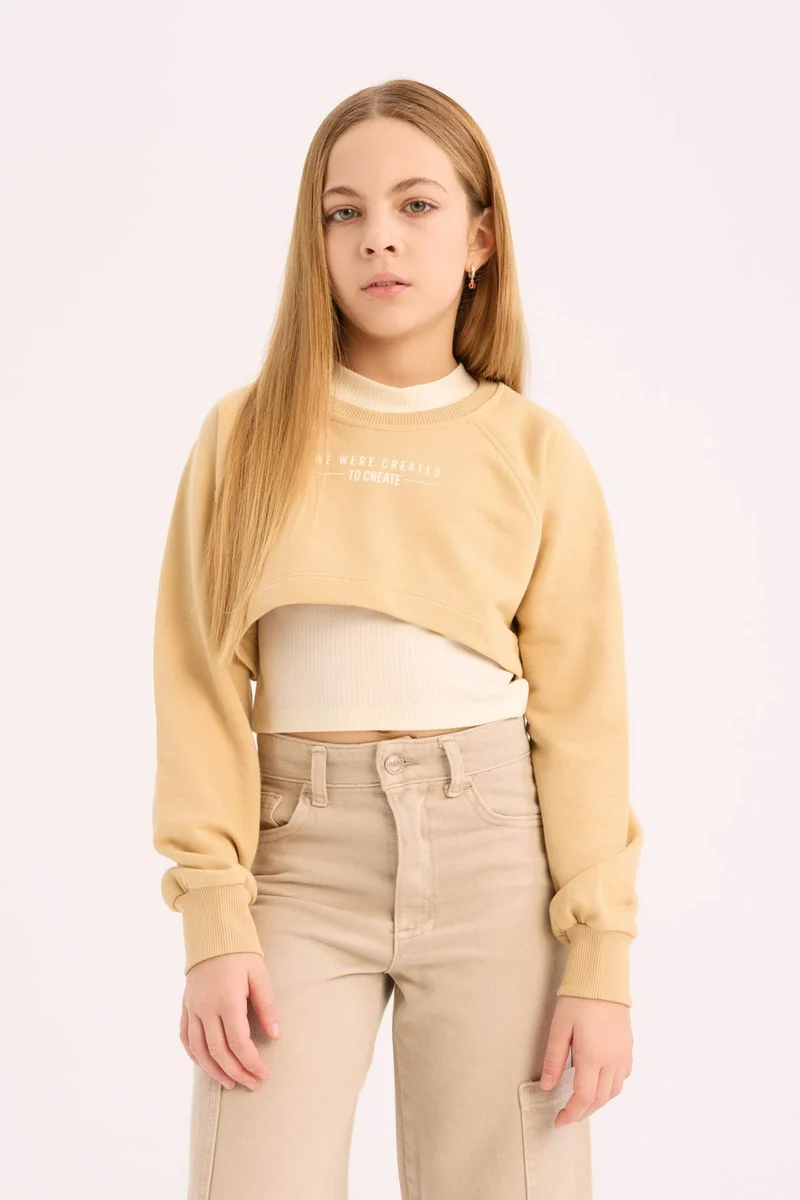 DeFacto Girl Crew Neck Printed 2 Piece Sweatshirt