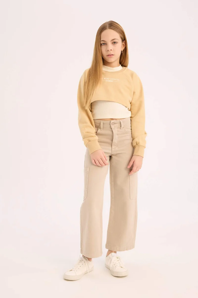 DeFacto Girl Crew Neck Printed 2 Piece Sweatshirt