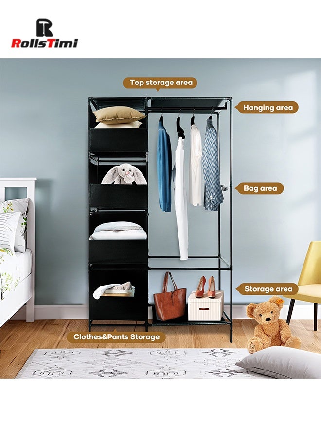 RollsTimi  Portable Wardrobe Closet Thick Steel Pipe Clothes Closet with Hanging Rod and Closet Storage, Clothing Storage Cabinet Closet Organizer for Bedroom,170x45x105cm - Image 4