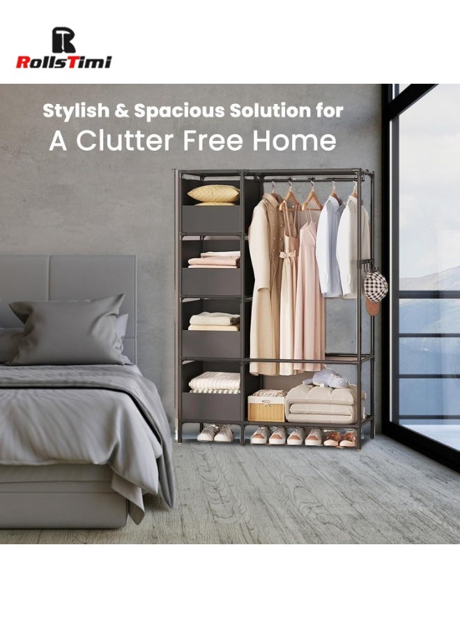 RollsTimi  Portable Wardrobe Closet Thick Steel Pipe Clothes Closet with Hanging Rod and Closet Storage, Clothing Storage Cabinet Closet Organizer for Bedroom,170x45x105cm - Image 5