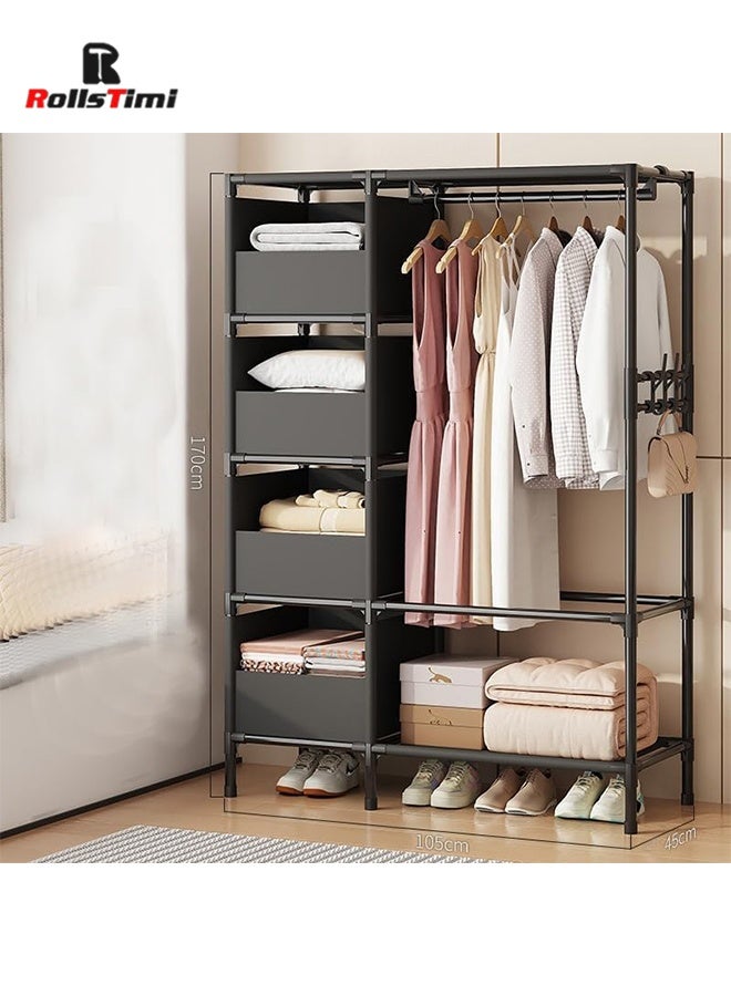 RollsTimi  Portable Wardrobe Closet Thick Steel Pipe Clothes Closet with Hanging Rod and Closet Storage, Clothing Storage Cabinet Closet Organizer for Bedroom,170x45x105cm - Image 3