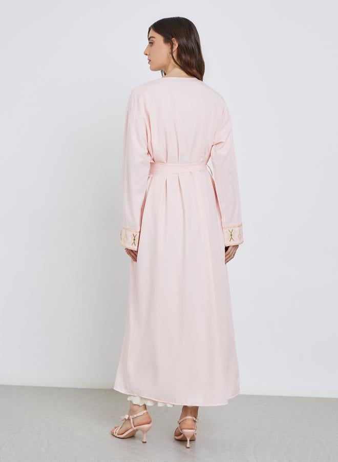 Take Two Women Peach Embroidered Detail Long Sleeve Kimono with Tie - Image 4