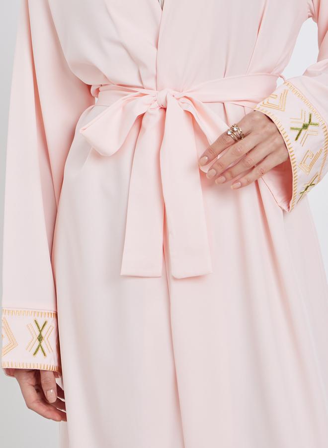 Take Two Women Peach Embroidered Detail Long Sleeve Kimono with Tie - Image 3