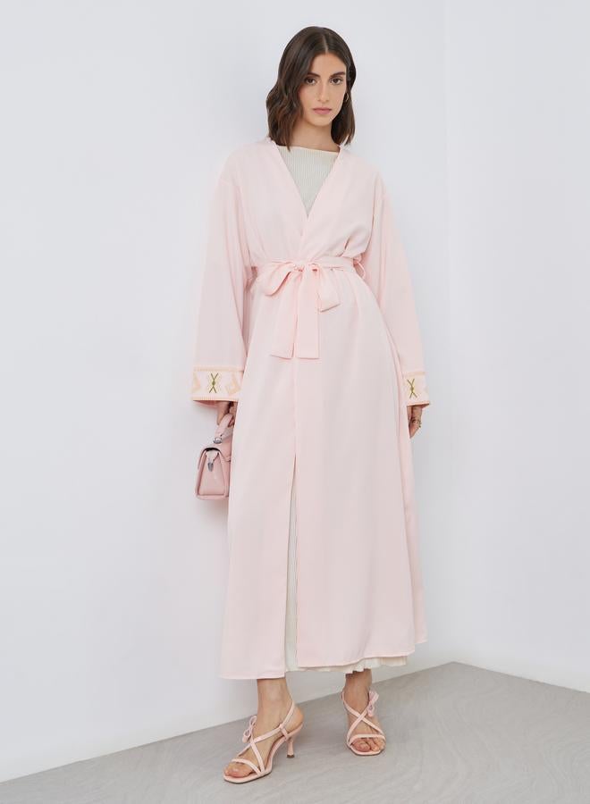 Take Two Women Peach Embroidered Detail Long Sleeve Kimono with Tie - Image 1