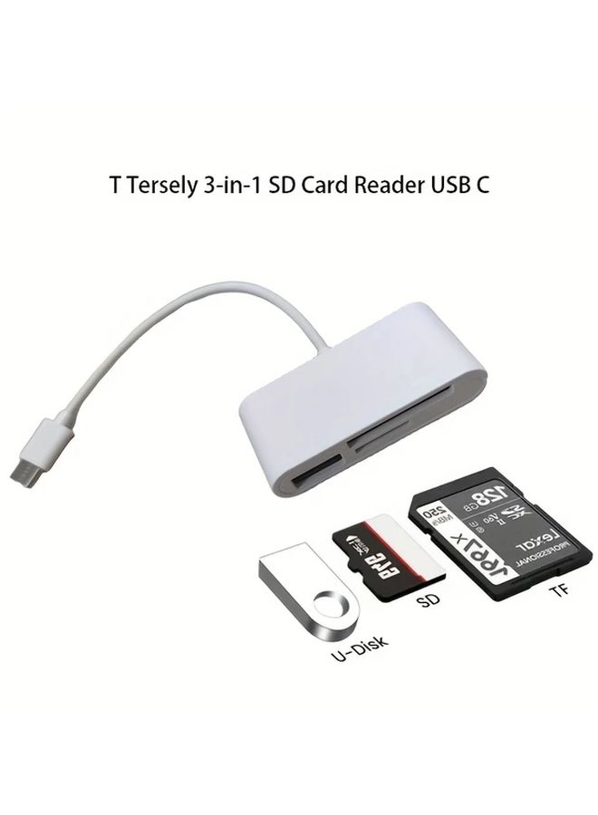White 3 In 1 SD TF Card Reader For iPhone 15 Laptop Android Type C USB C Devices - Image 1