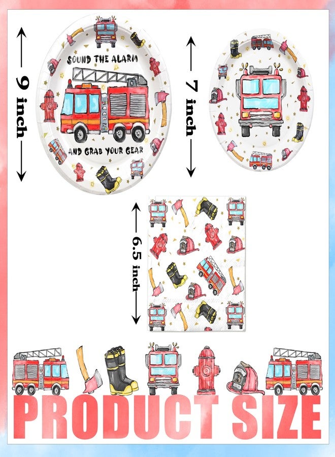 HaPiBiDesign Fire truck Birthday Party Decorations Firetruck Party Napkins and Plates Watercolor Firetruck Birthday Party Favors Fireman Party Supplies - Image 2