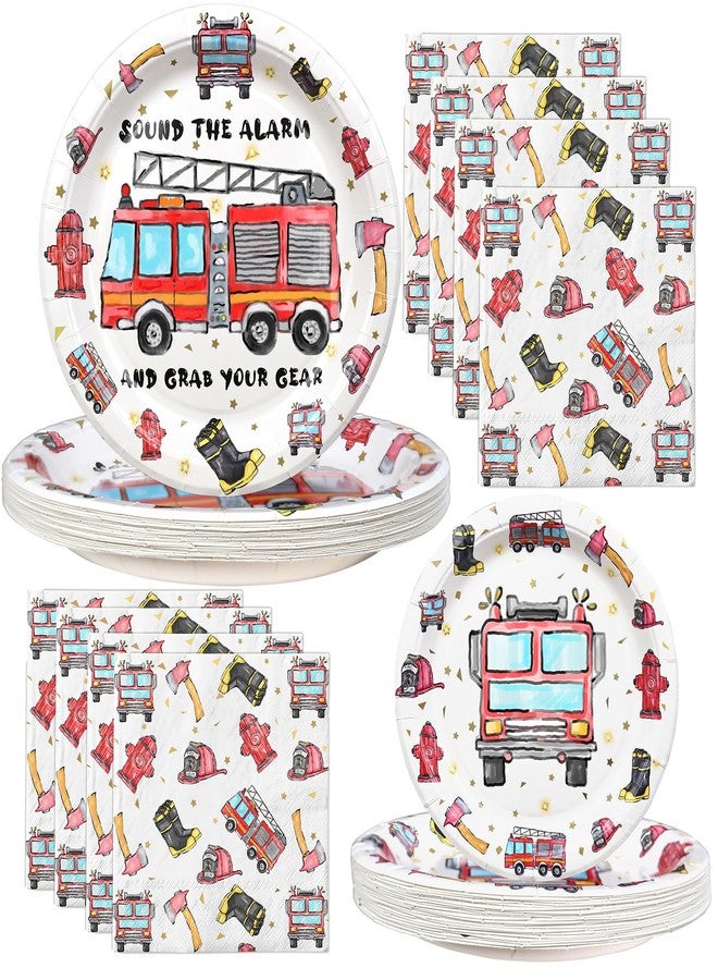 HaPiBiDesign Fire truck Birthday Party Decorations Firetruck Party Napkins and Plates Watercolor Firetruck Birthday Party Favors Fireman Party Supplies - Image 1