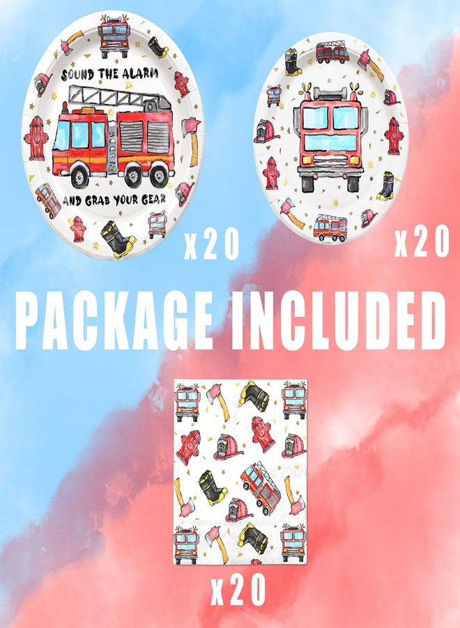 HaPiBiDesign Fire truck Birthday Party Decorations Firetruck Party Napkins and Plates Watercolor Firetruck Birthday Party Favors Fireman Party Supplies - Image 3