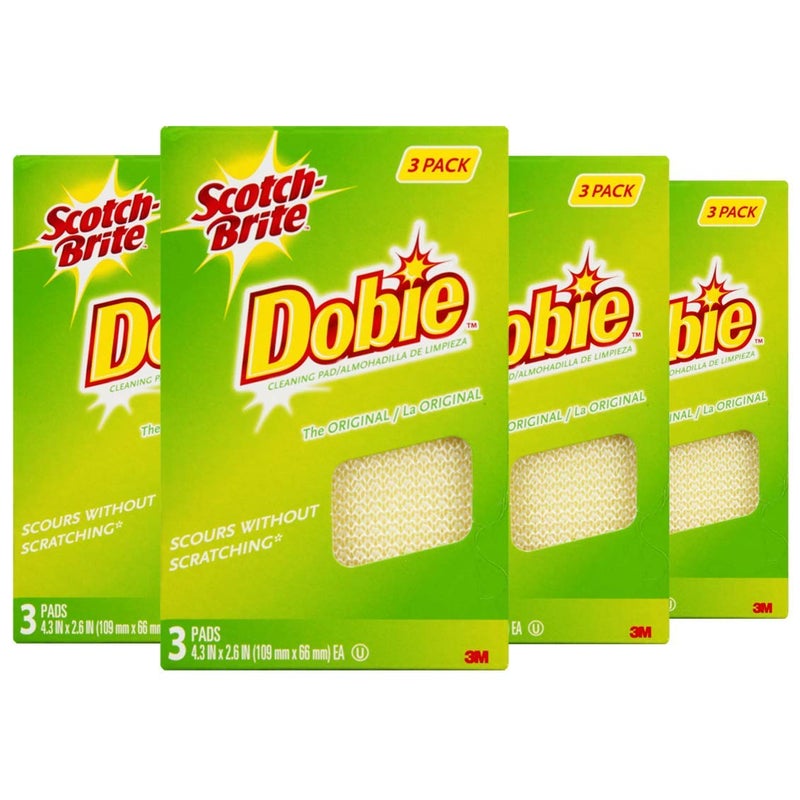3M Scotch-Brite Dobie All Purpose Pads  3Count (Pack of 4) Total 12 Pads