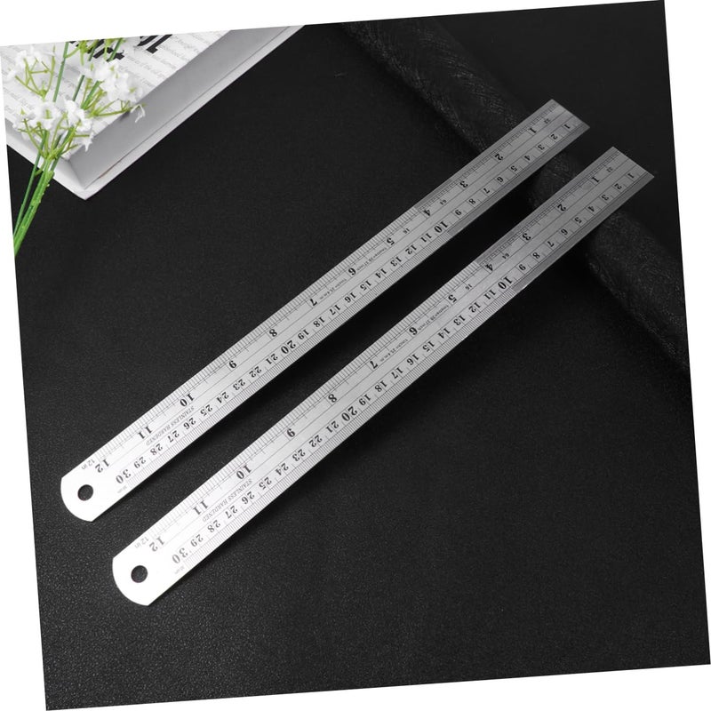 4 قطع مجموعة مساطر من الفولاذ المقاوم للصدأ 15 سم 30 سم مزدوجة القياس حافة مستقيمة أدوات رسم - Image 4